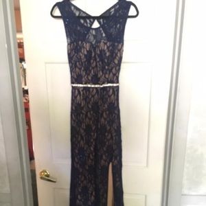 Floor length  navy blue laced dress worn once!